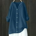 thumbnail image 2 of Jinhomg Womens Summer Beach Shirts Oversized Comfy Cotton Linen Vacation Blouses Loose Fit Long Sleeve Button Down Tops Casual Hawaiian Holiday Outfits Dark Blue XXXXXL, 2 of 8