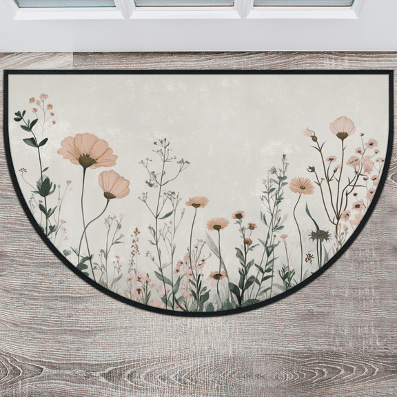 CURLYOOT Summer Vintage Wild Flower Half Round Door Mat 40'' x 63'', Indoor Outdoor Entrance Rug, Semi Circular Area Rug, Non Slip Washable Absorbent Doormat, Laundry Room Rug