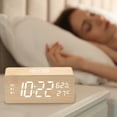 thumbnail image 4 of Multi Functional Creative Wooden Clock, LED Wooden Charging Alarm Clock,12/24H Time Display,Temperature Display, Dual Alarms for Home/Office/Bedroom, 4 of 5