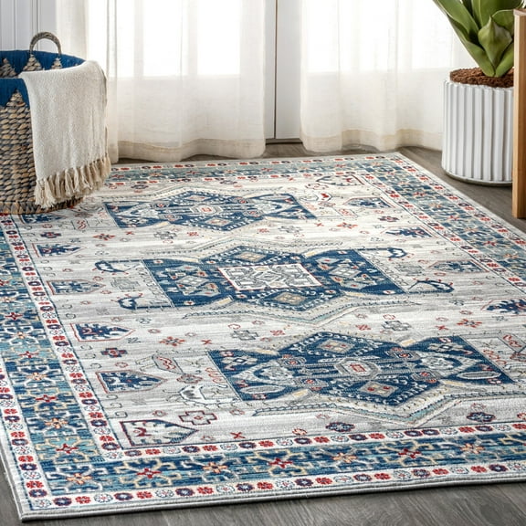 JONATHAN Y MODERN PERSIAN 4 x 6 Area Rug, Vintage Medallion - Blue/Light Grey, MDP108A-4