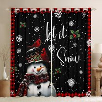 Homewish Kawaii Snowman Black Out Curtains For Children Teens Adults,Happy Christmas Xmas Curtains Pack of 2 (42x63 Each),Red Sparrow Bedroom Curtains,Super Cozy Room Decor