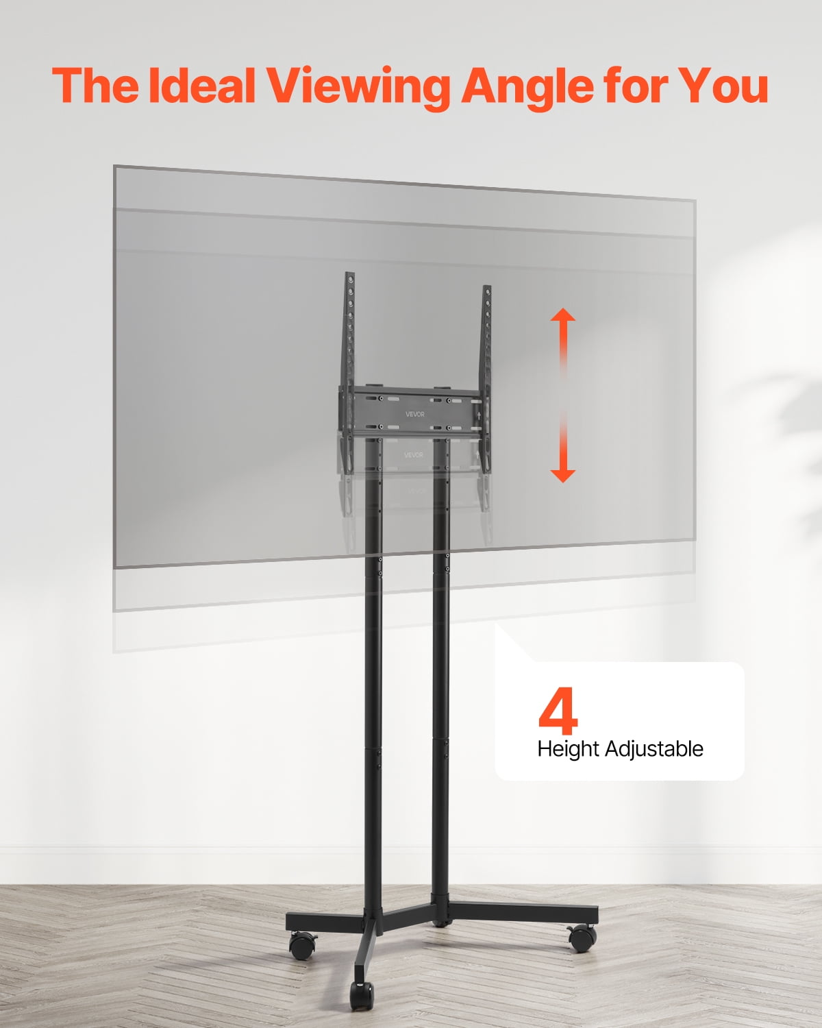 VEVOR Rolling TV Stand, Mobile TV Cart for 32-65 Inch Screens, Height Adjustable, Portable Monitor Stand with Wheels Holds up to 88 lbs for Living Room, Bedroom, Office, Outdoor, Max VESA 400x400mm