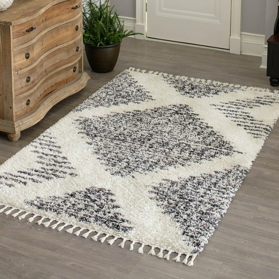 Unique Loom Serenity Shag Collection Area Rug - Walcott (5' 3" x 8' Rectangle White/Gray)
