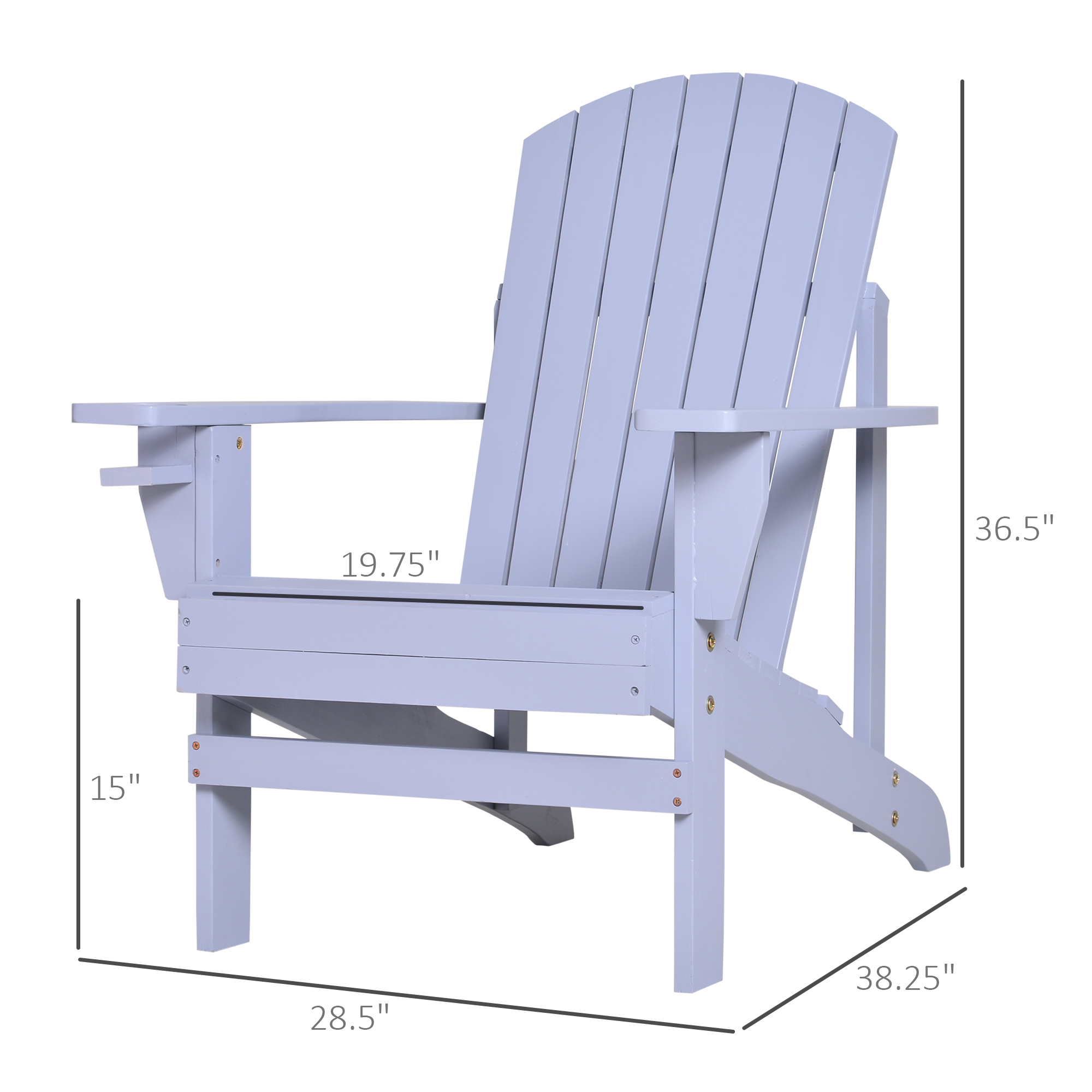 Outsunny Wooden Adirondack Chair, Outdoor Patio Lawn Chair with Cup Holder, Weather Resistant Lawn Furniture, Classic Lounge for Deck, Garden, Backyard, Fire Pit, Gray - image 9 of 9