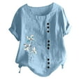 thumbnail image 2 of under $10 Charella Plus Size Tops for Women Round Neck Short Sleeve Flower Printing Loose Shirt Top Blue_D,4XL, 2 of 7