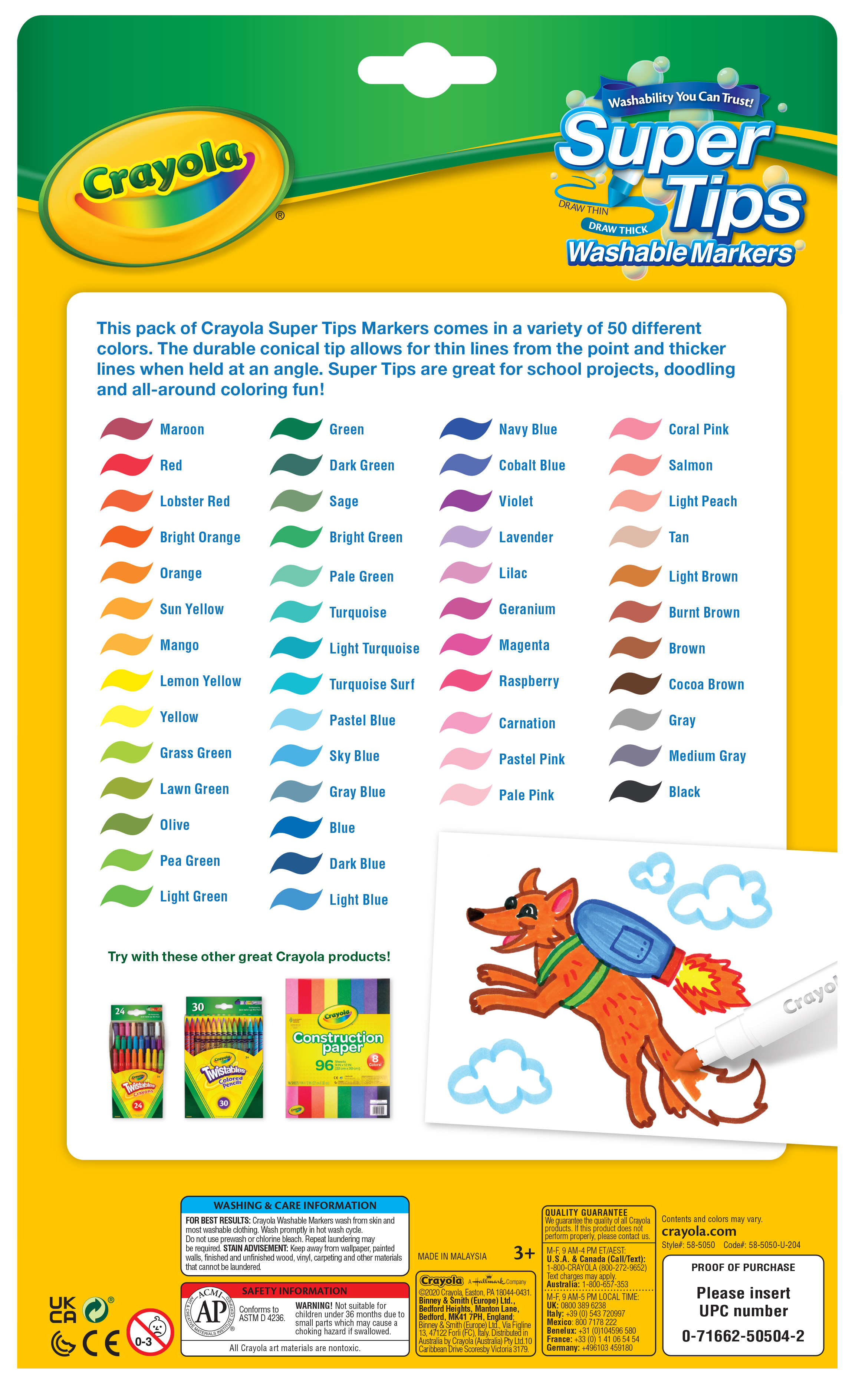 Marcadores Lavables Super Tips Crayola para Niños, 50 Piezas, Útiles para el Regreso a Clases, Manualidades, Esenciales para el Aula, Regalos para Colorear para Maestros y Niños, Edades 3+ 3