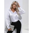 thumbnail image 5 of Satin Blouses for Women Casual Long Sleeve Button Down Shirts Dressy Business Work Tunic Top White XL, 5 of 9