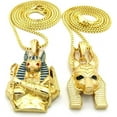 thumbnail image 2 of Hip Hop Iced Gold Plated Egyptian Double Anubis Pendant & 2mm 20", 24" Box Chain 2 Necklace Luxury Set Fashion Gift, 2 of 5
