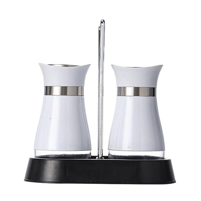 Spice and Seasonings Set 2-Piece Refillable Glass Pepper Shaker with Stainless Steel Lids and Mounting Bracket for Kitchen Table or Camping