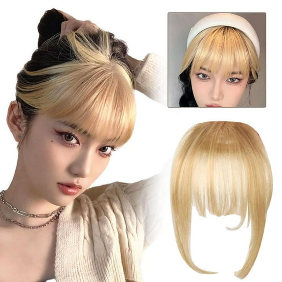 SSKFHGI Flax Color Cartoon Bangs Wig Female Internet Celebrity Same Style Golden Bangs Dyed Wig Stickers Fake Bangs One Piece