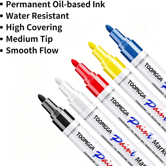 CCOCC 5-Color Oil Based Paint Pens, Permanent Paint Markers Medium Point, Quick Drying Waterproof Ink
