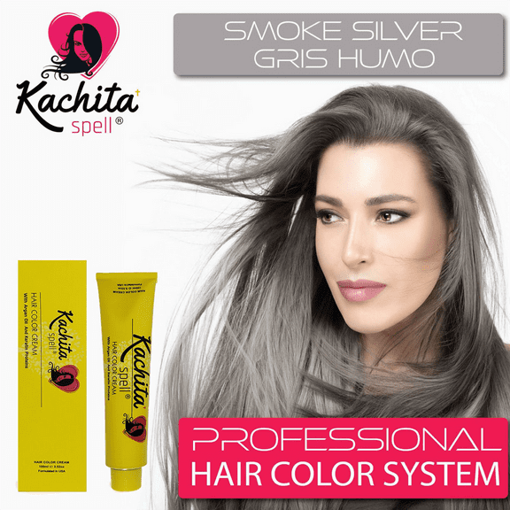 Permanent Hair Dye Smoke Silver Kachita Spell 3.52 oz 100 mL Professional Hair Color Cream with Keratin and Argan Oil, 100% Gray Coverage