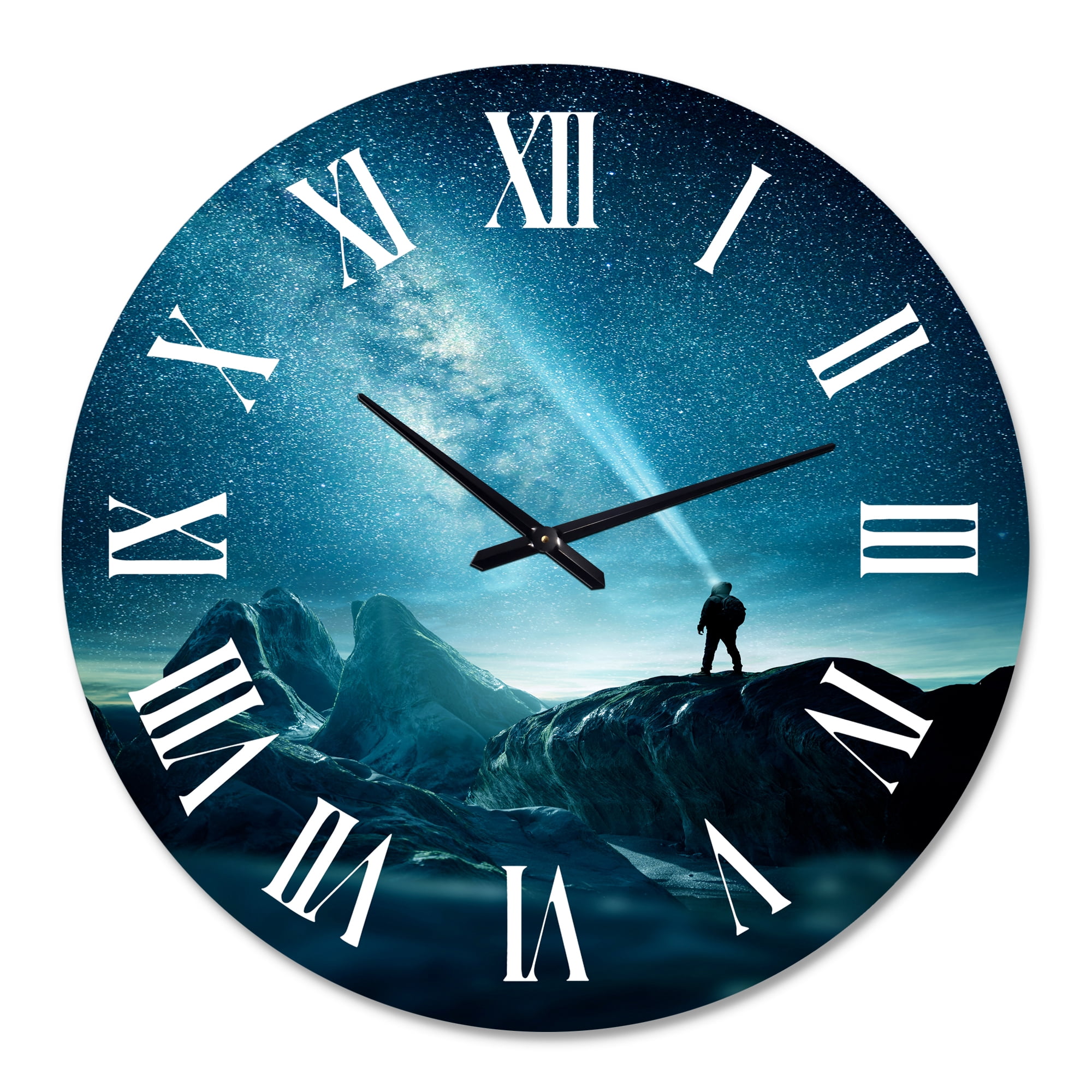 Designart 'A Man Shining A Light Into The Night Sky' Modern Wall Clock