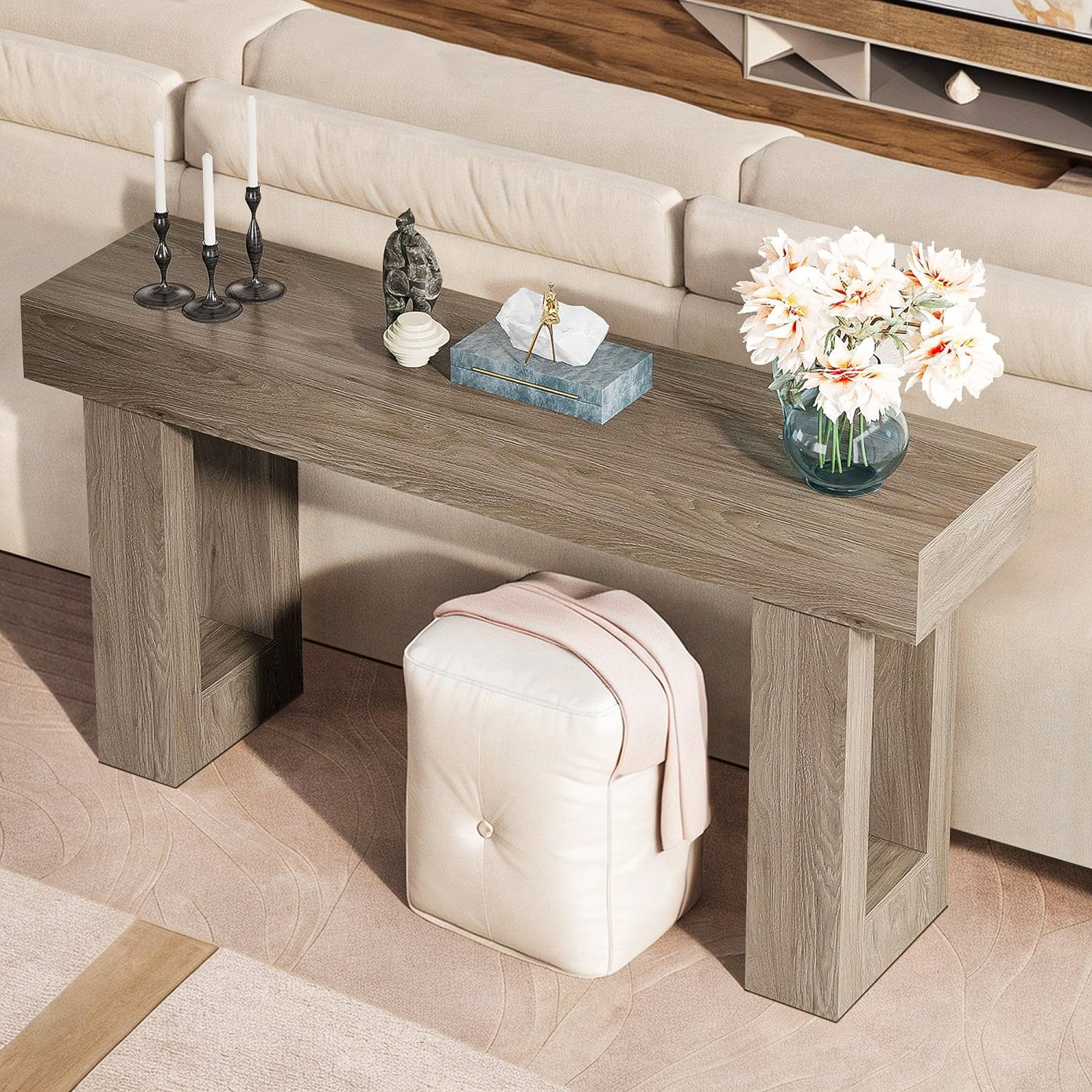 Topcobe 63-Inch Console Table, Farmhouse Wooden Sofa Table Entryway Table, Modern Furniture for Indoor, Living Room, Gray