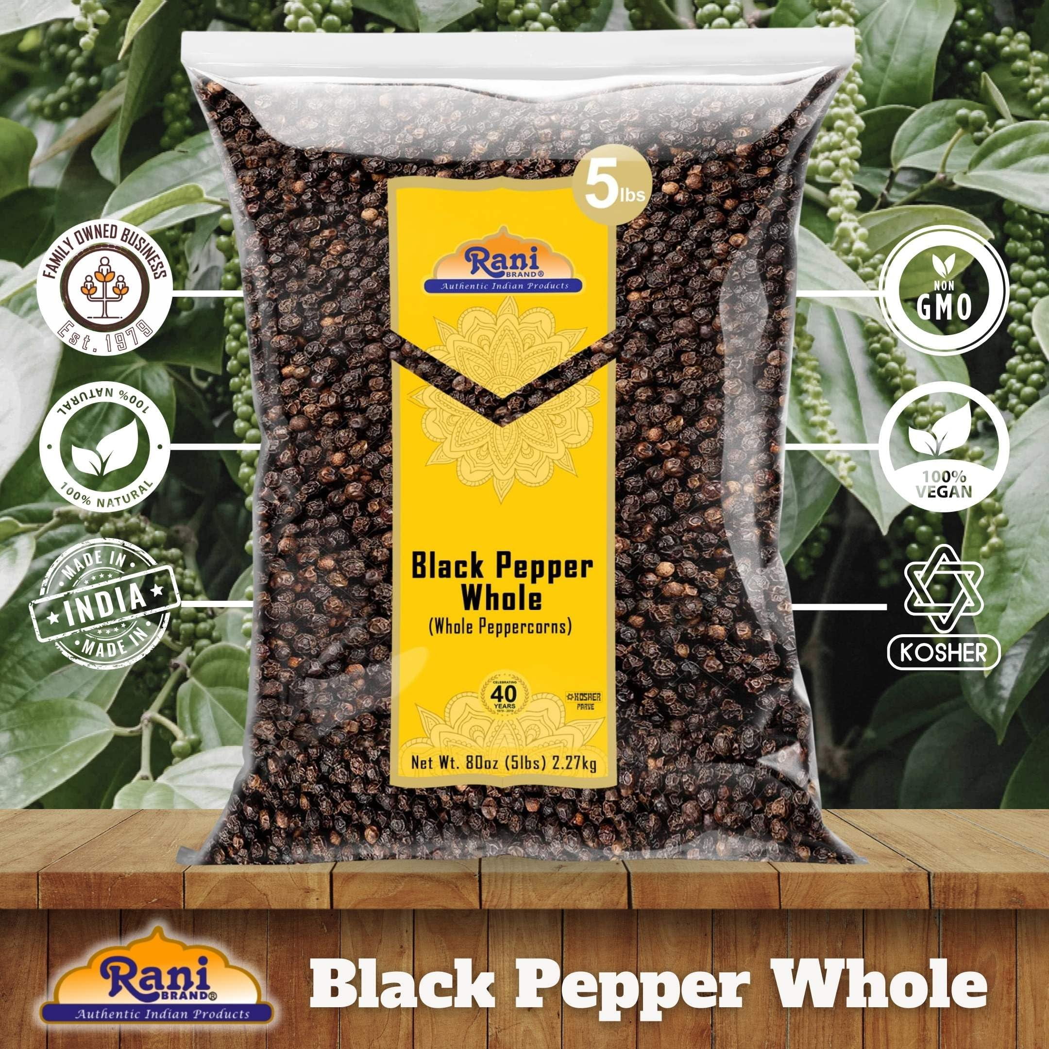 Rani Black Pepper Whole (Peppercorns), MG-1 Grade, 80oz (5lbs) 2.27kg Bulk ~ All Natural | Gluten Friendly | Non-GMO | Kosher | Perfect size for Grinders!
