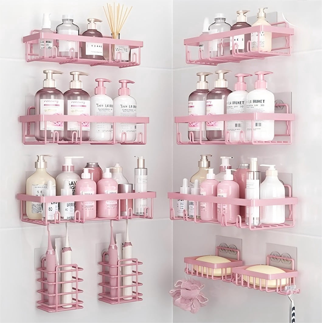 Pink 5-piece bathroom storage rack set, bathroom organizer, bathroom accessories, home gift. Must-have storage for apartments.