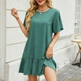 thumbnail image 4 of HERESOM Women Summer Dresses for Women's Fashion Solid Shorts Sleeves Round Neck Patchwork Dress, 4 of 7