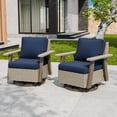 thumbnail image 3 of INTER HUT Serenity Retreat 360° Swivel Rocker Patio Chair, Outdoor Rattan Swivel Chair with Cushions, Set of 2, Beige/Dark Blue, 3 of 9