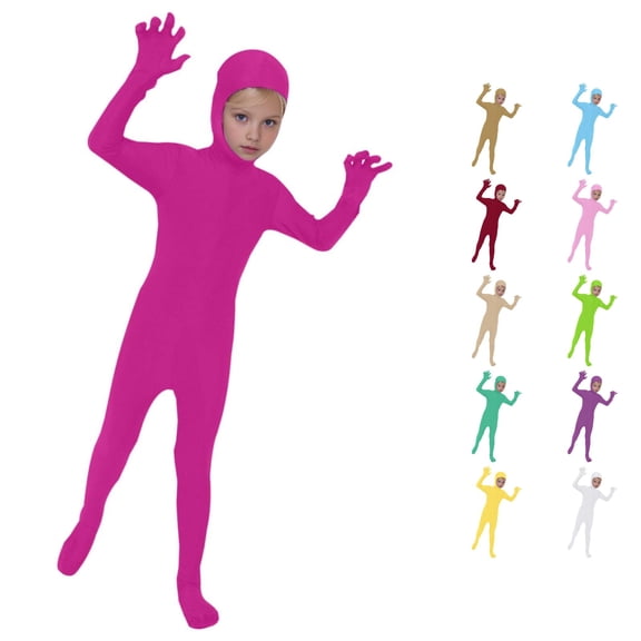 LIIPEE Solid Color Full Coverage Jumpsuits For Boys Girls Halloween Long Sleeve Stage Performance Onesie