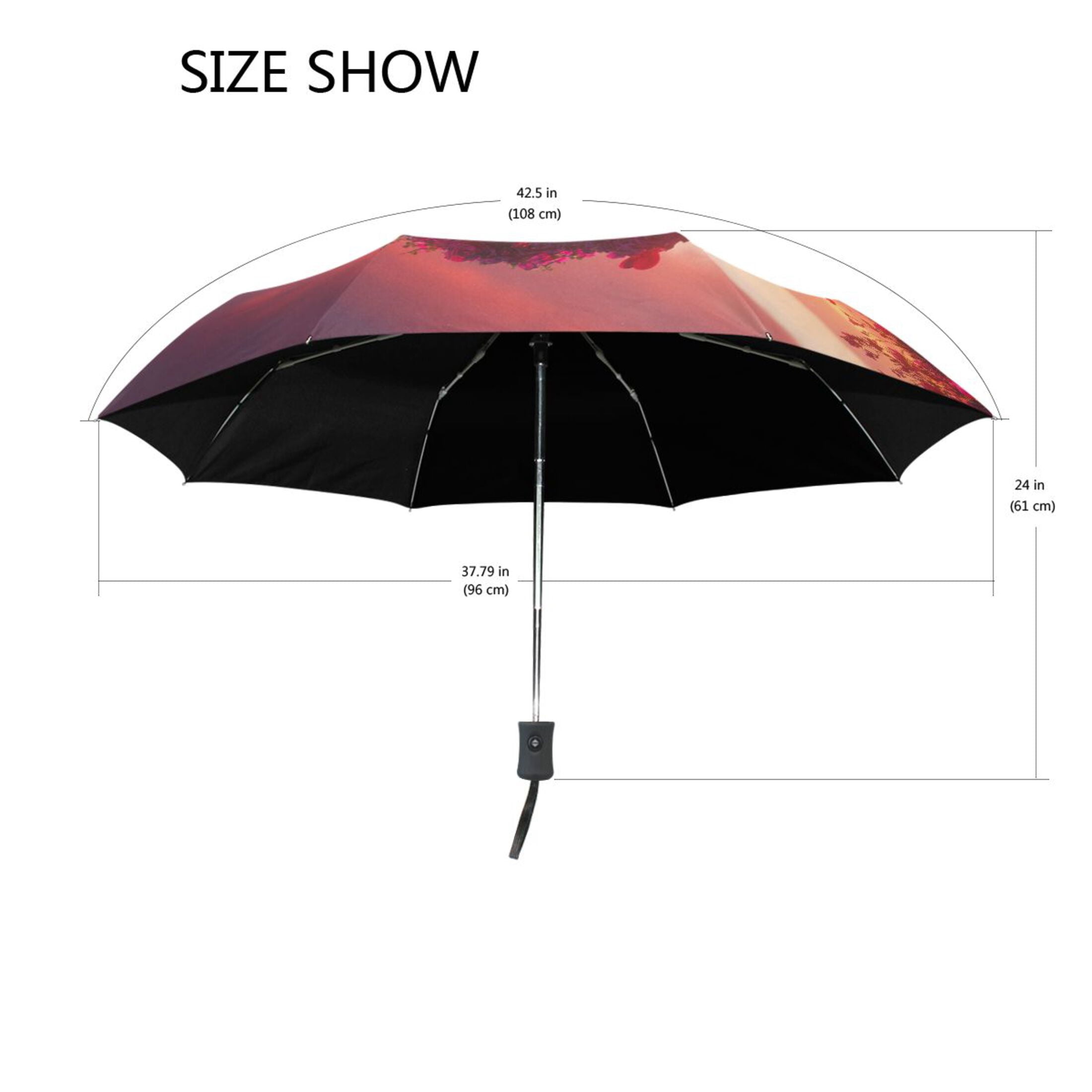 YAZAOO One-Touch Auto Open Close Rain Umbrella With Creative Heart Shaped Rose Pattern