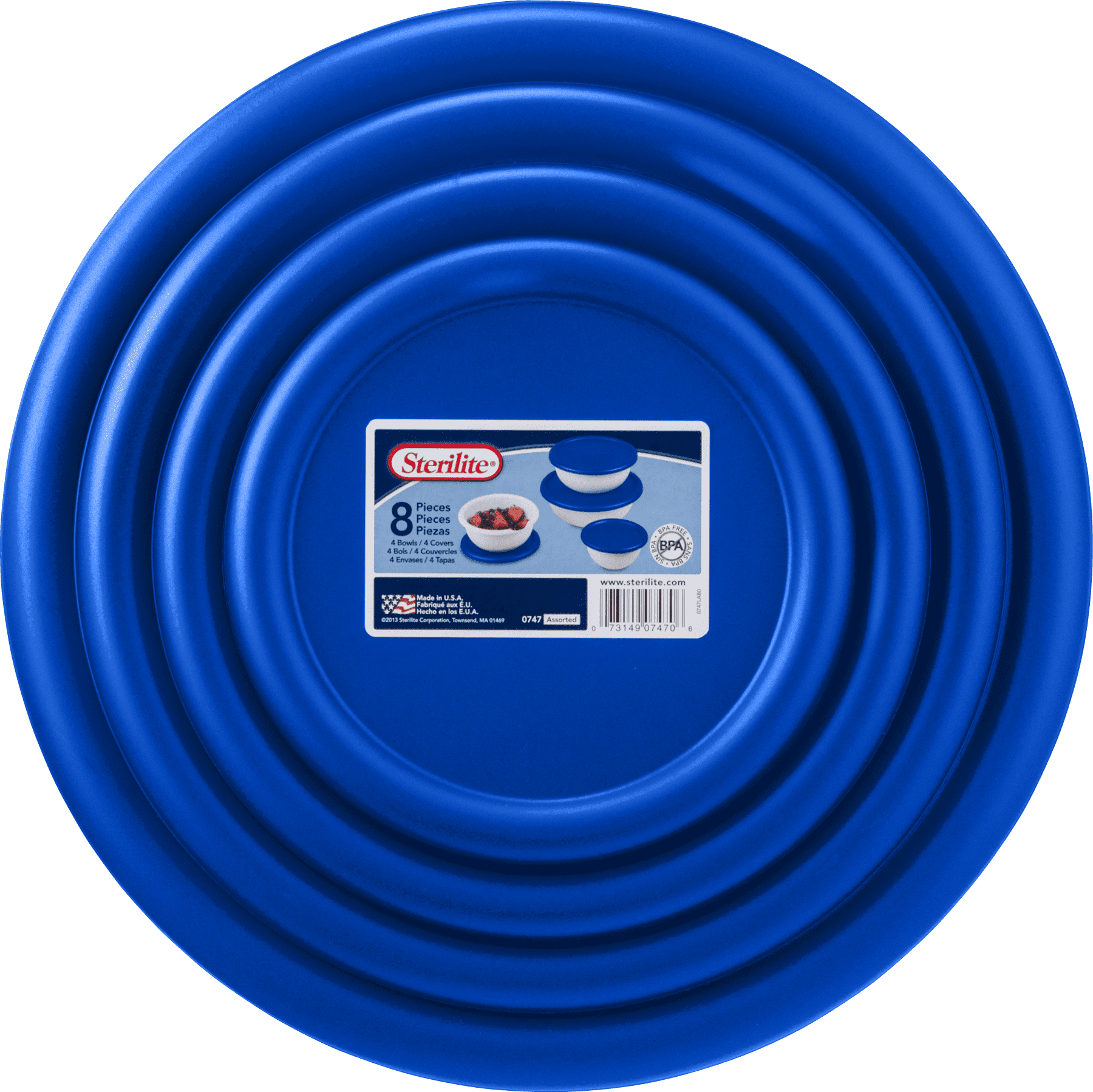 Sterilite 8 Piece Covered Bowl Set in White and Blue