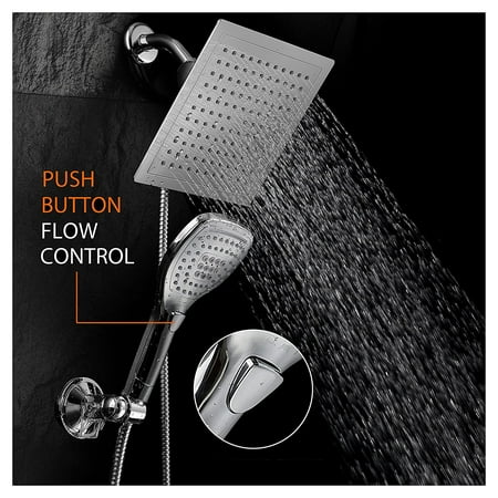 Balance Shower Control - DreamSpa® Ultra-Luxury Rainfall Combo with Revolutionary Push-Control Hand Shower (Oval Square)