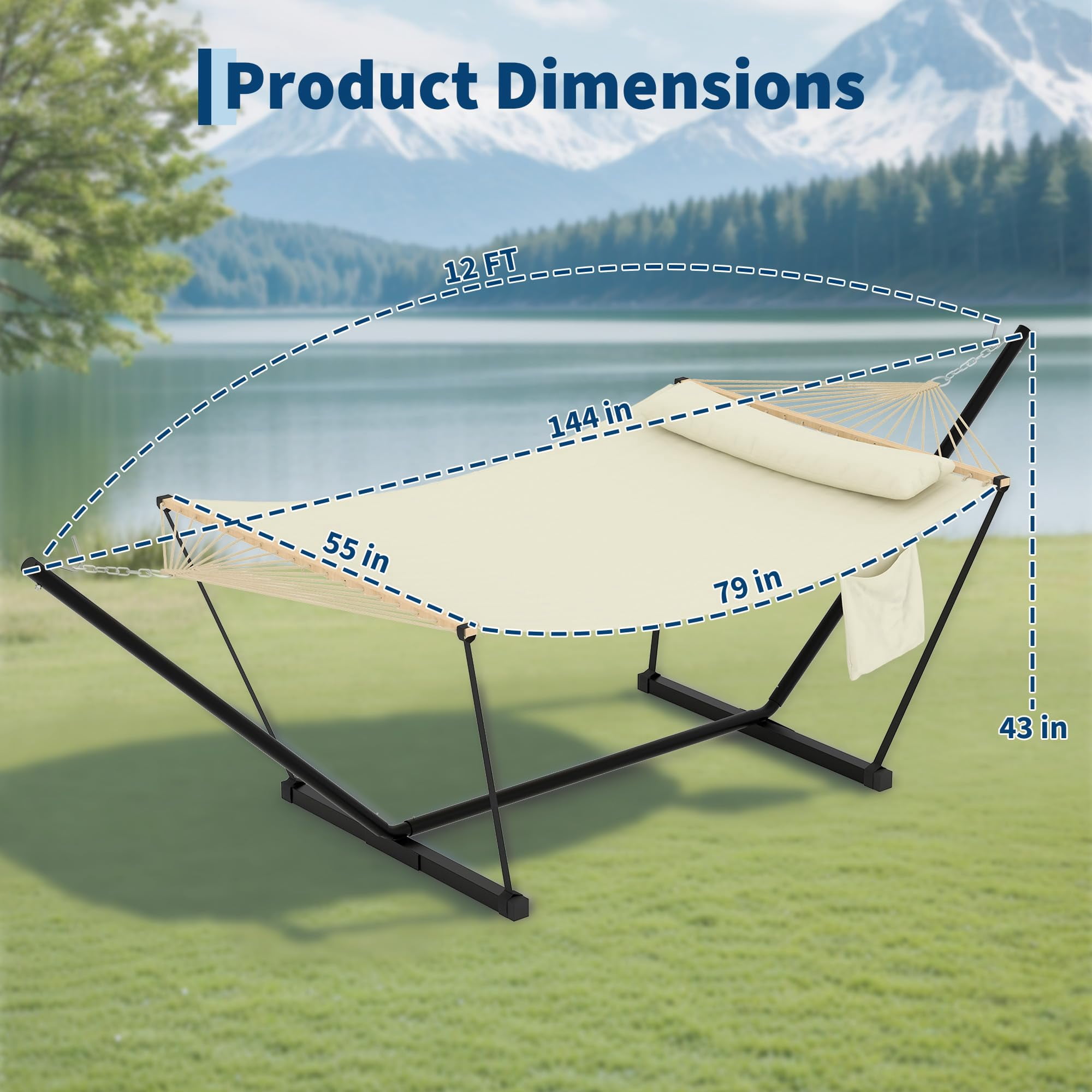 Double Hammock with Heavy Duty Adjustable Steel Stand,500lbs Portable Hammock for Patio Garden Beach Backyard，Easy Assembly