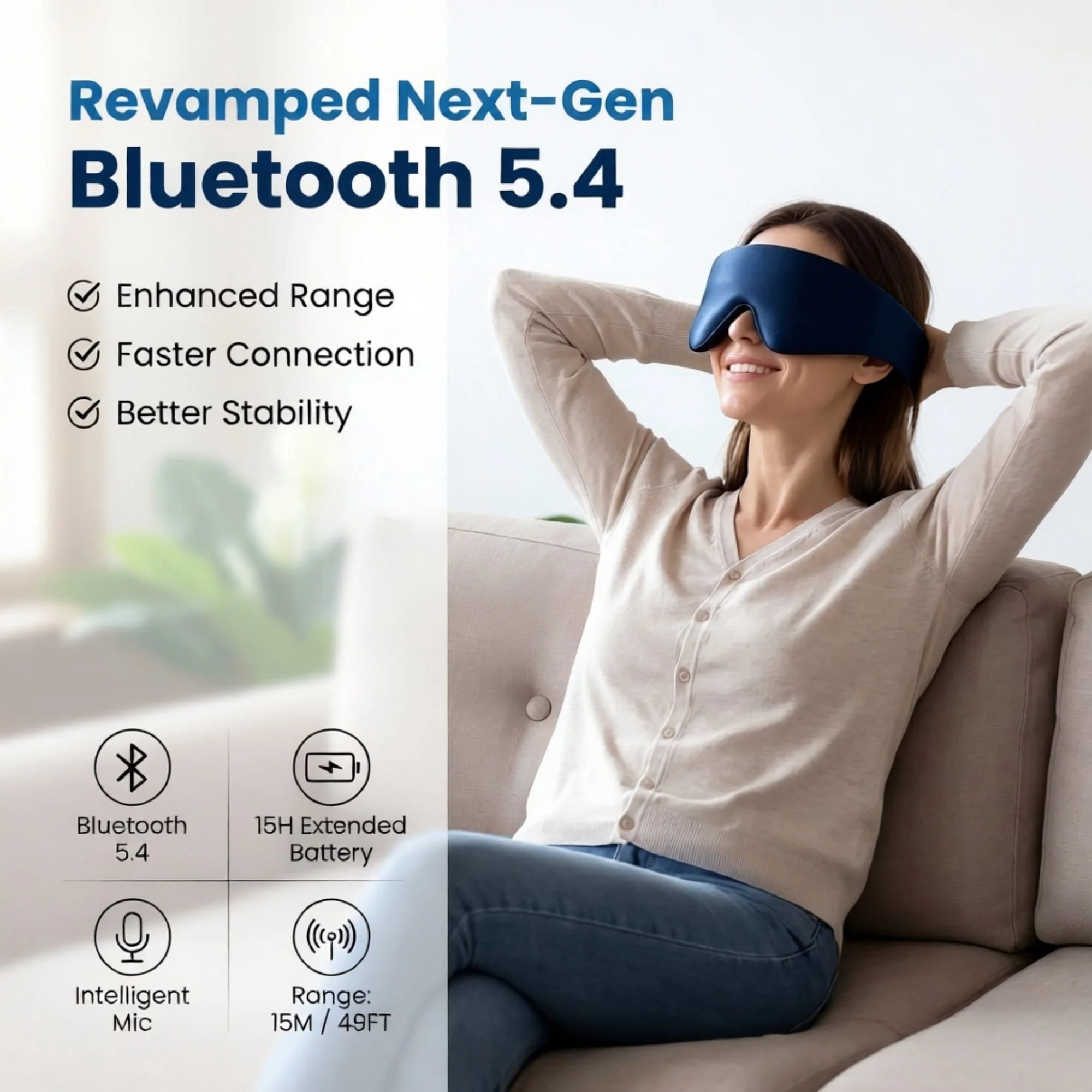 FACEMOON Bluetooth Earphones Sleeping Headband Elastic Wireless Headphones with Music Eye Mask Comfort