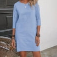 thumbnail image 3 of Birdeem Robe Femme Couleur Unie Manches 3/4 Été Col Rond Ample, 3 of 7
