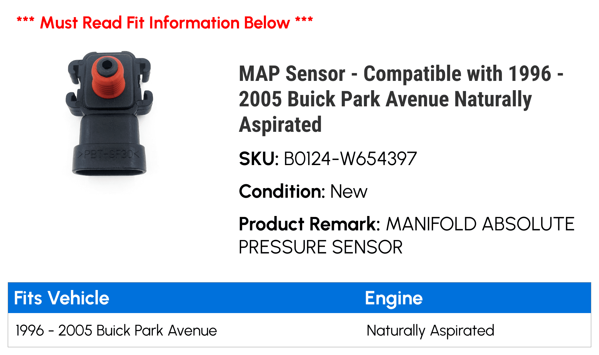 MAP Sensor - Compatible with 1996 - 2005 Buick Park Avenue Naturally Aspirated 1997 1998 1999 2000 2001 2002 2003 2004