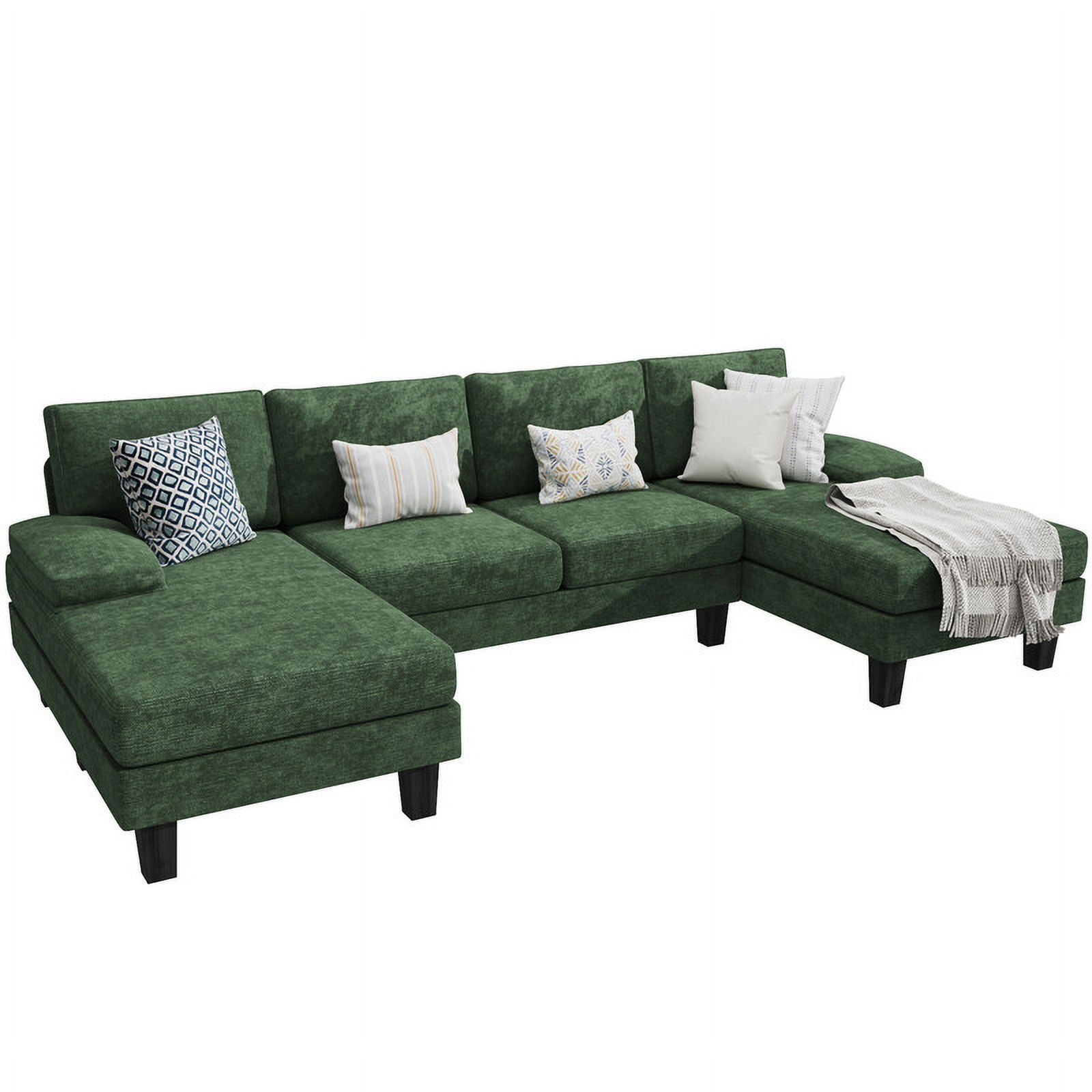 Homall Modern U-Shape Sectional Sofa, Chenille Fabric Modular Couch, 4 Seat  Oversized Sofa with Chaise for Living Room, Green 