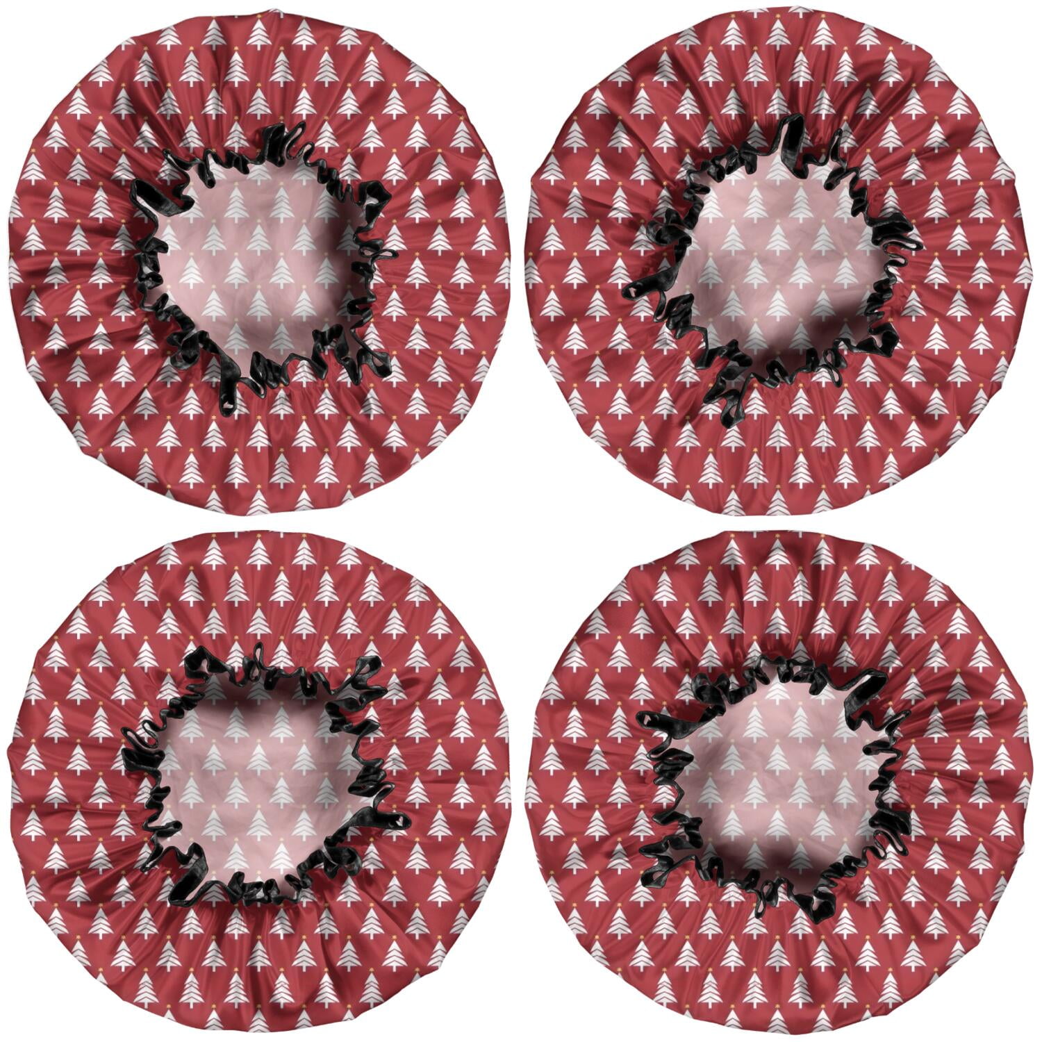 Shower Caps,Red Christmas Tree Pattern Waterproof Shower Cap for Women 4 Pieces,Double Reusable Hair Cover for Shower PEVA Elastic Stretch Hem