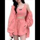 thumbnail image 1 of Conjunto de 3 Piezas para Mujer para Entrenamiento, Leggings Holgados de Cintura Alta con Estampado de Verano, Ropa de Calle, Conjunto Deportivo de Yoga. Rosa L, 1 of 10