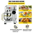 thumbnail image 3 of VEVORbrand Commercial Food Mixer, 20Qt 750W 3 Speeds Adjustable Food Processor Heavy Duty with Stainless Steel Bowl Dough Hooks Whisk Beater for Schools Bakeries Restaurants Pizzeria, 3 of 10