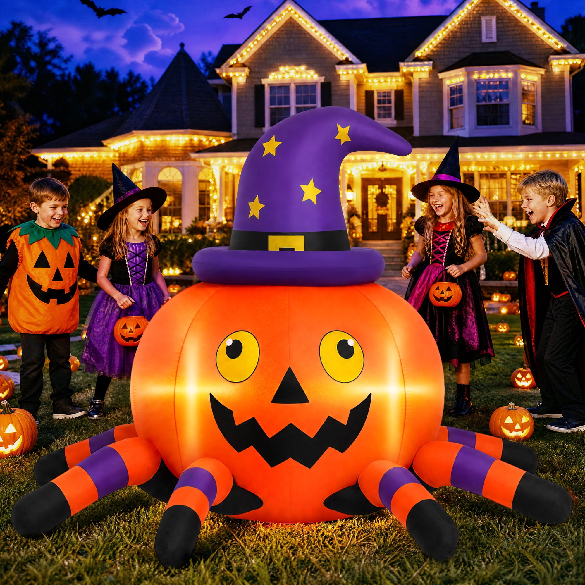 Firstness 6.2 Ft Halloween Inflatable, Pumpkin Spider with LED Lights photo 2