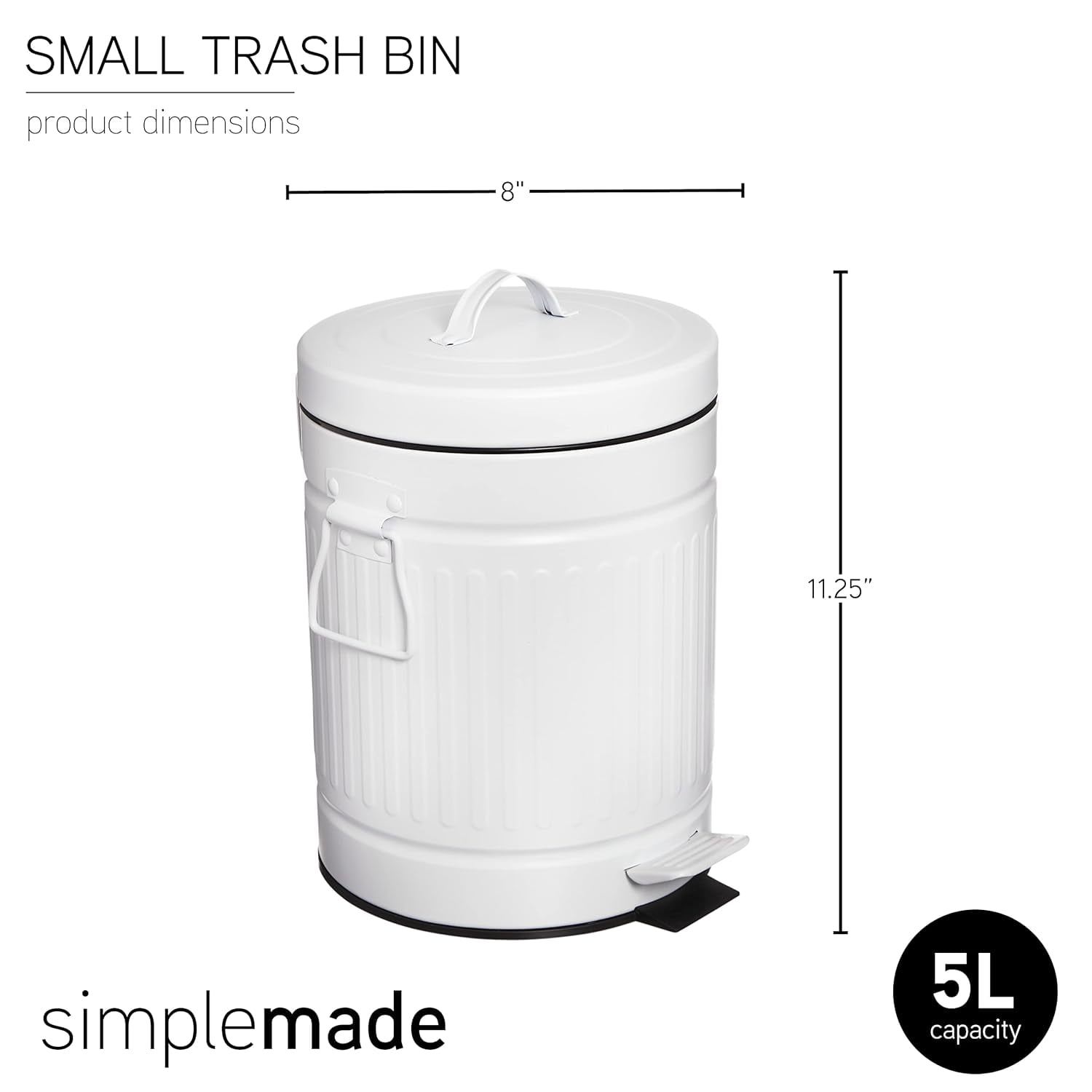 SIMPLEMADE 5L/1.3 Gallon Stainless Steel Waste Basket Trash