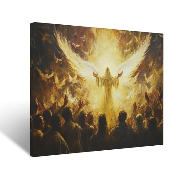 CozyNet Depiction Of The Holy Spirit As Glowing Fire, Descending Upon The Faithful In Prayer Wall Art Prints With Frame Canvas Perfect for Living Room & Bedroom, Ready to Hang, Wall Decor 12"x16"
