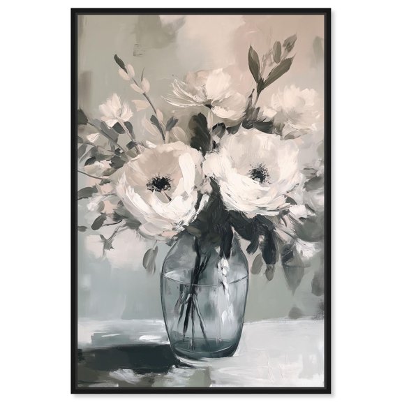 White Petal Ghosts Canvas Print Floral Wall Decor by Art Remedy, Black Frame, 10 x 15