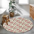 thumbnail image 4 of Round Area Rug 4ft Pink Rose Floor Carpets Indoor Floor Area Mat Stain-Proof Mat Circle Rugs for Living Room Dining Room Kitchen Bedroom, Flower Leaves Plant Beige Sofa Throw Carpet, 4 of 9