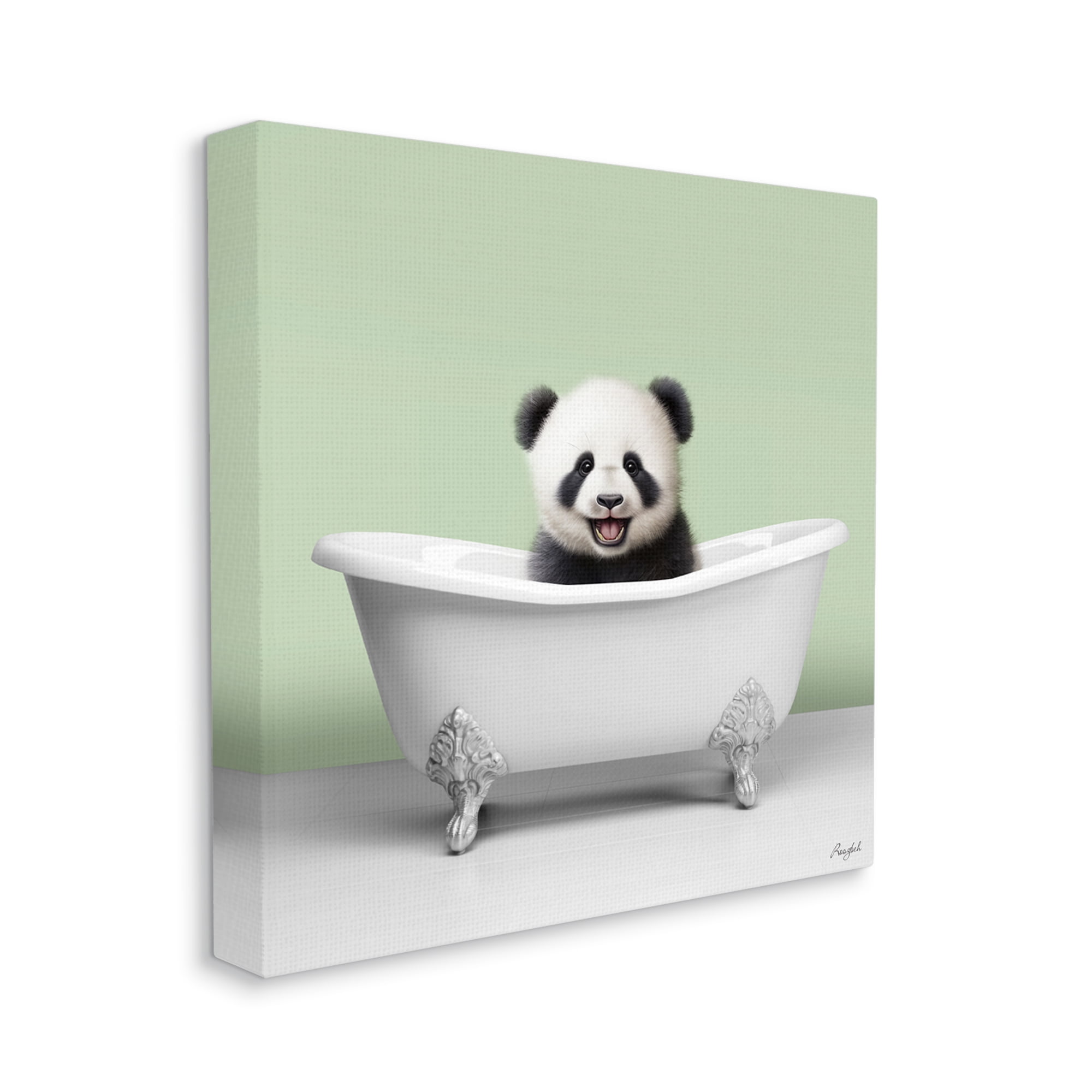 Stupell Industries Happy Panda in Bathtub Animals & Insects Painting Gallery Wrapped Canvas Art Print Wall Art, 17 x 17