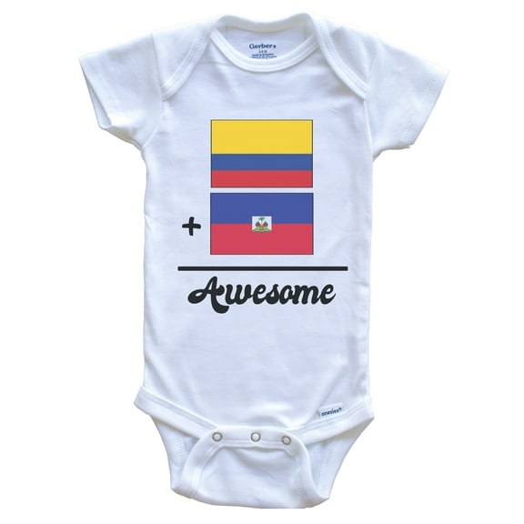 Colombia Plus Haiti Equals Awesome Cute Colombian Haitian Flags Baby Bodysuit, 0-3 months white