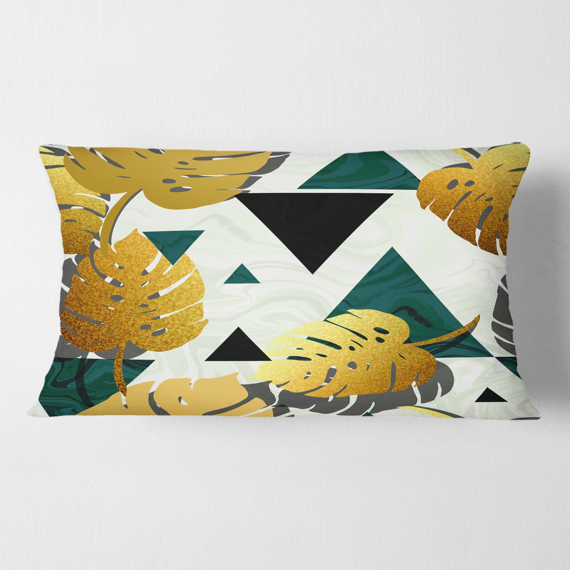 Designart Golden Foliage V' Mid-Century Modern Throw Pillow - 12x20