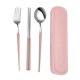 thumbnail image 1 of Juego de 3 cubiertos de acero inoxidable: cuchara, palillos, tenedor y estuche de almacenamiento, ideal para viajes, camping y picnic (estilo adulto, rosa)., 1 of 6