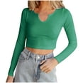 thumbnail image 1 of AherBiu Crop Tops for Women Long Sleeve Tops Ribbed Notch V Neck Stretchy Basic Layer Tee Shirts, 1 of 5