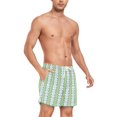 thumbnail image 4 of FORMRS Mens Swim Trunks Mesh Liner Quick Dry Casual Beach Board Shorts with Pockets, Sizes S-2XL, Green Stripe Pattern, 4 of 9
