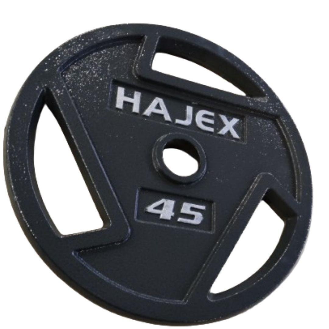 HAJEX Plaques de Poids en Fonte à Trois Poignées Olympiques 2 Pouces - (2.5 LB, 5LB, 10LB, 25LB, 35LB, & 45LB), Simple & Paires