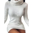 thumbnail image 1 of DYMADE Femmes Sexy Col Haut Couleur Unie à Manches Longues Robe Moulante, 1 of 3