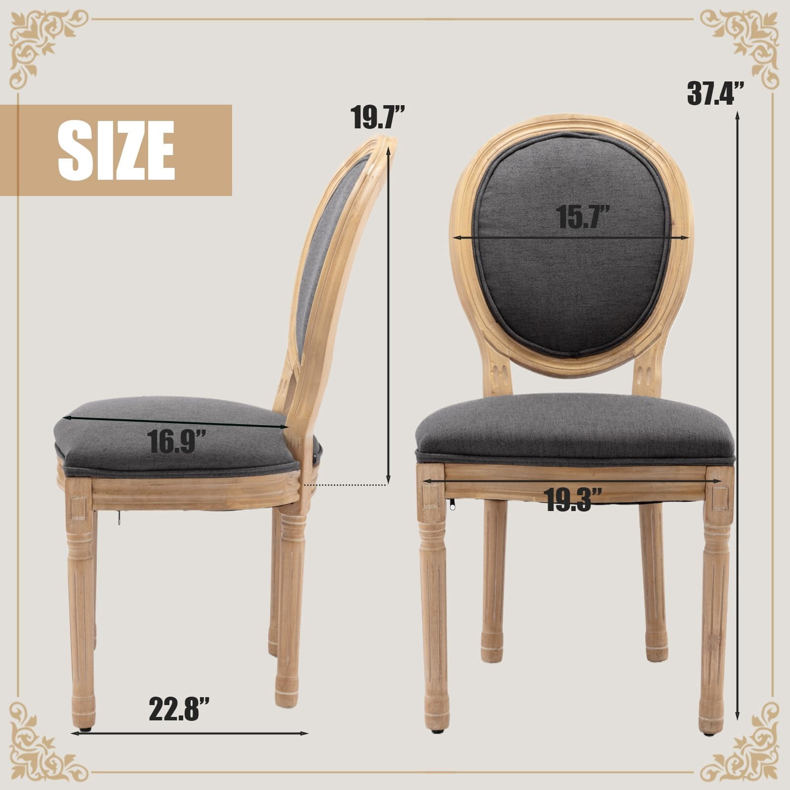 Dining Chairs Set of 2, Vintage Dining Chair with Round Back, Farmhouse Country Dining Chair for Kitchen, Bedroom, Hall