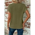 thumbnail image 3 of QINCAO Womens Tops Waffle Knit Twist Front Rolled-Up Sleeves Casual Loose Shirts S-XXL, 3 of 4