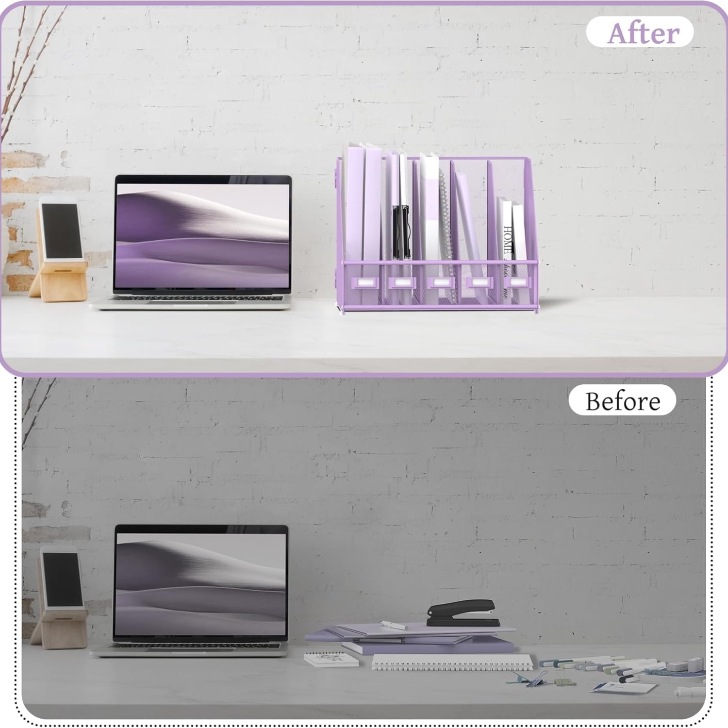 INTIGE Desk Organizer Magazine File Rack with 5 Vertical Compartments, Metal Mesh for Desk and Home Workspace